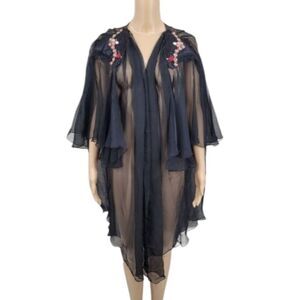 Lacy Afternoon Vintage 80s Black Sheer Duster Jacket Peignoir Whimsigoth